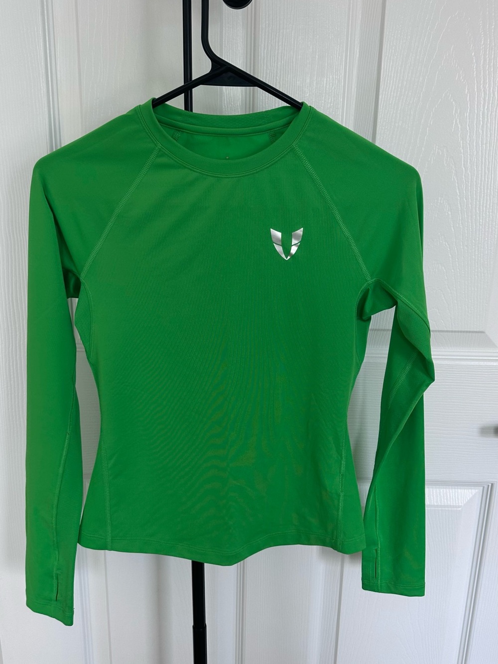 Green Long-Sleeve Athletic Tee with Reflective Logo